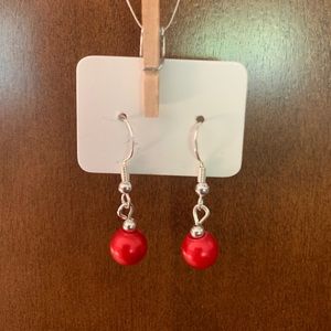 Red pearl dangle earrings